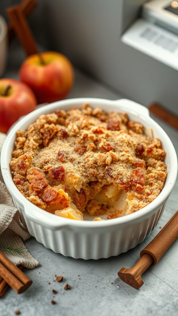 A delicious apple cinnamon overnight casserole baked to golden perfection.