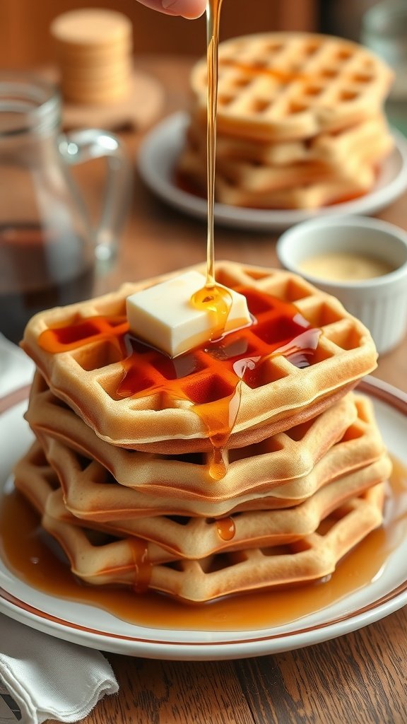Classic Buttermilk Waffles with syrup and butter