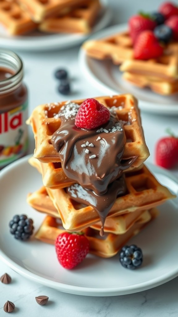 Nutella stuffed waffles with fresh fruits on top