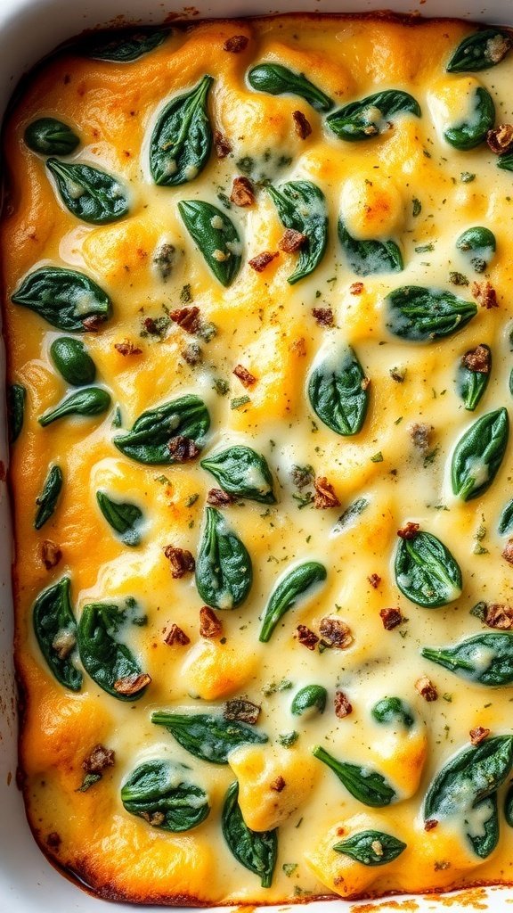 Savory breakfast casserole with spinach and cheese